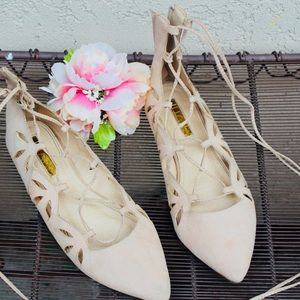 Suede Tan Laced Up Flats